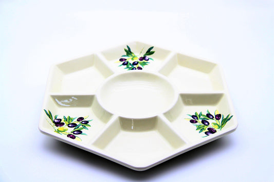 Decorative Ceramic Divided Serving Dish | Floral Pattern | Hexagonal Shape | Ideal for Snacks & Appetizers