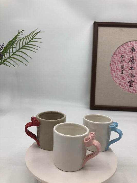 Stylish Ceramic Coffee Mug with Delicate Pink Bow Handle - A Must - have for Home and Office - Ideal for Daily Use and Gifting