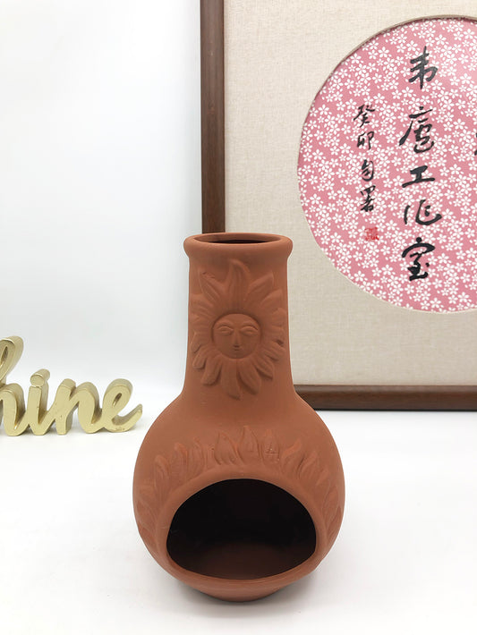 Rustic Terracotta Palo Santo Burner with Sun Carving - Perfect for Cleansing and Relaxation