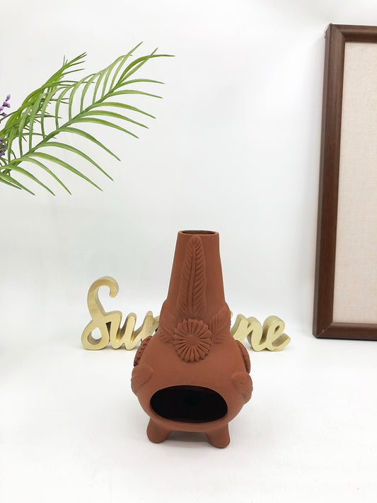 Rustic Terracotta Palo Santo Burner - Unique Botanical Carvings - Perfect for Home Cleansing & Relaxation
