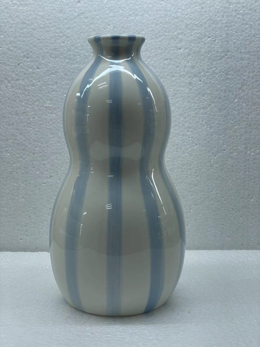 Handmade Ceramic Vase |Blue & White Striped Pattern | Elegant & Artistic | Ideal for Floral Displays or Home Accent