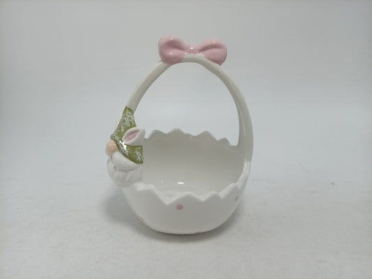Cute Ceramic Bunny - Shaped Ceramic Basket with Pink Bow - Ideal for Easter and Spring Decor
