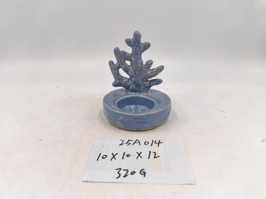 Ceramic Coralline Designed Candle Holder,Blue Reactive Glaze Finish
