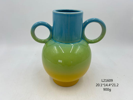 Handmade Ceramic Vase | Tri - Color Gradient Design | Artistic & Decorative | Ideal for Floral Displays or Home Accent