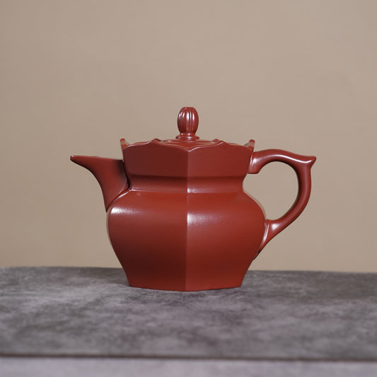 Exquisite Red - Brown Hexagonal Zisha Teapot - A Blend of Geometry and Craftsmanship