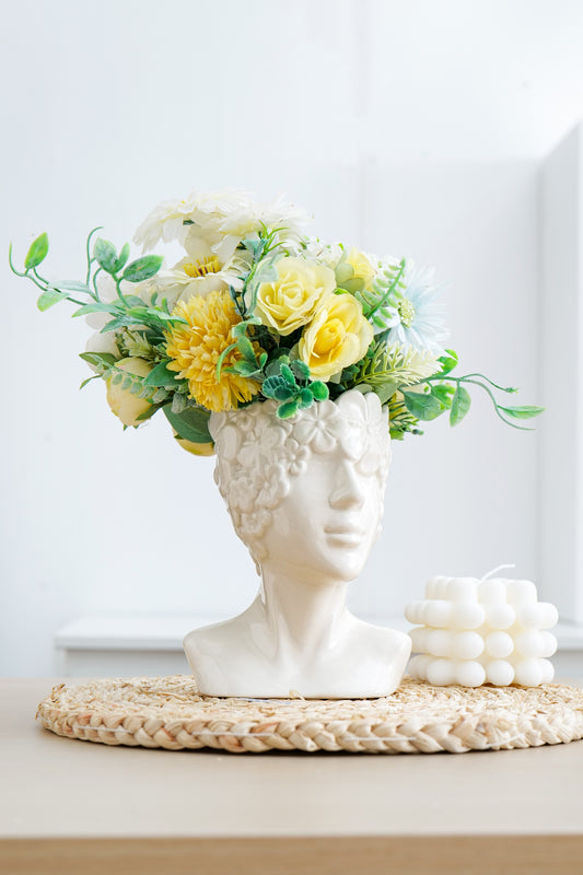 White Flower Vase,Face Vase Bust Head Shaped Ceramics Statue,Suitable for Birthday Gifts Home Office Decoration (Charming vase)