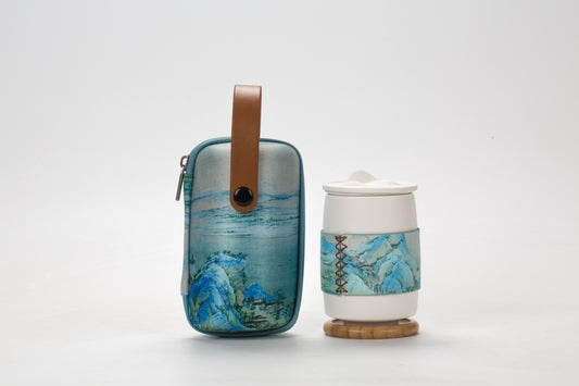 Exquisite Travel - friendly Tea Set with Blue - patterned Case and Ceramic Filter -Perfect for Travel and Daily Use