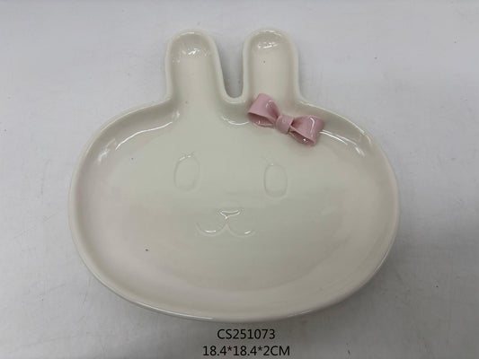 Adorable Bunny - Shaped Ceramic Plate with Pink Bow - Ideal for Easter Treats