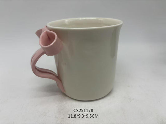 Elegant Ceramic Mug with Pink Rose - Shaped Handle - Ideal for Coffee or Tea