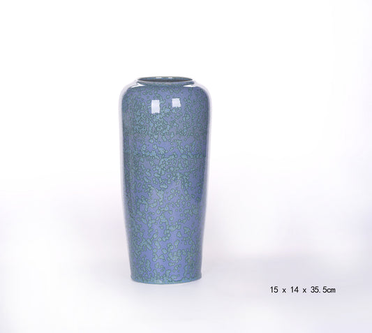 13.9-Inch Farmhouse Ceramic Vase for Home Decor, Decorative Vases for Flowers, Blue Reactive Glaze Vase, Vase for Living Room Decoration, Shelf, Table, Bookshelf, Mantle, Entryway