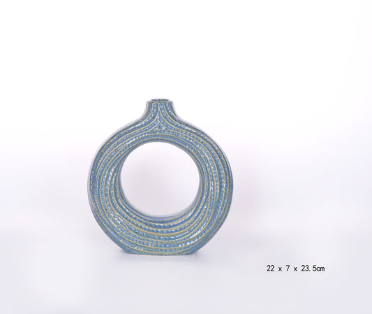 Popular Typical Modern Hot Sale Round Shape Blue Ceramic Vase for Indoor Table Top Decor,Living Romm Decor