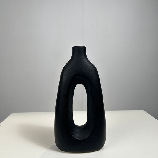 Sleek Modern Black Ceramic Vase - Minimalist Hollow Design - Perfect for Home & Office Aesthetic Decor