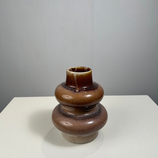 Unique Handmade Brown Ceramic Vase - Tiered Design for Home Decor & Floral Displays