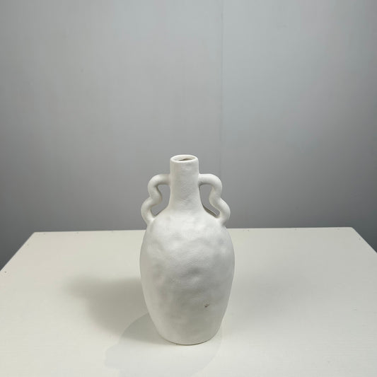Elegant Handmade White Ceramic Vase with Unique Handles - Stylish Home & Office Decor, Perfect for Floral Arrangements