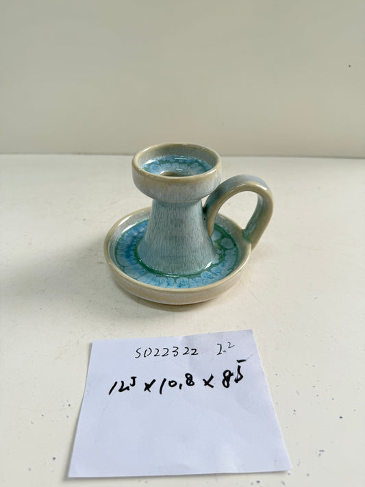 Handmade Ceramic Candle Holder | Blue Glaze Finish | Elegant & Functional