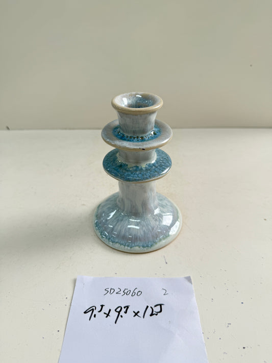 Handmade Tiered Ceramic Candle Holder | Blue Glaze Detailing | Artistic & Decorative | Ideal for Home Ambiance & Gifting