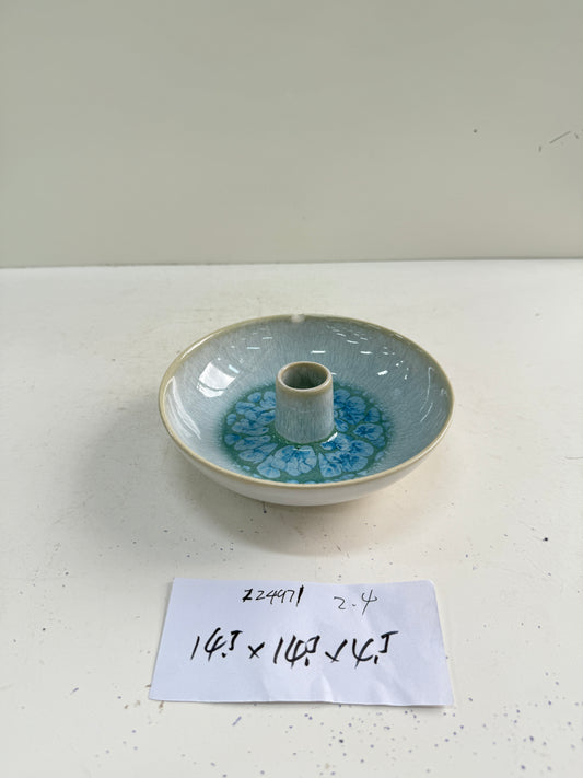 Handmade Ceramic Candle Holder | Blue Reactive Glaze Design | Artistic & Functional | Ideal for Home Decor & Ambiance