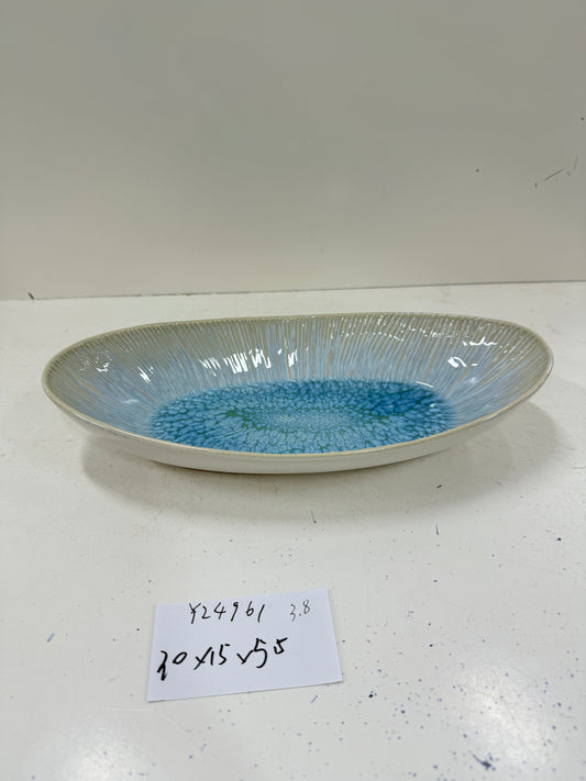Ceramic Oval Plate | Blue Reactive Glaze Finish | Elegant & Versatile | Ideal for Serving & Decor