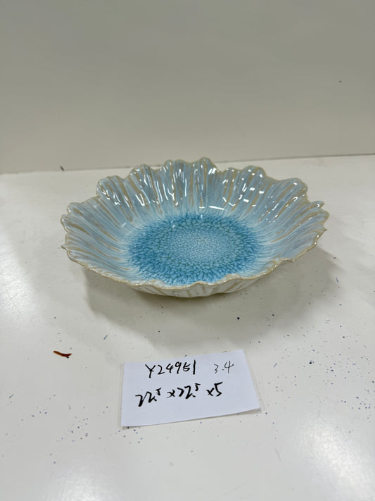 Handmade Ceramic Ruffled Plate | Blue Reactive Glaze | Delicate & Decorative | Ideal for Desserts or Display