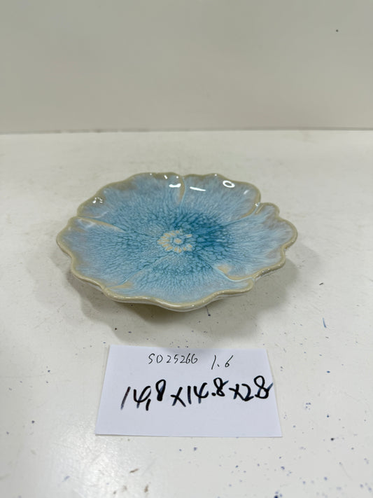 Handmade Ceramic Ruffled Plate | Blue Reactive Glaze Finish | Artistic & Decorative | Ideal for Desserts or Home Display