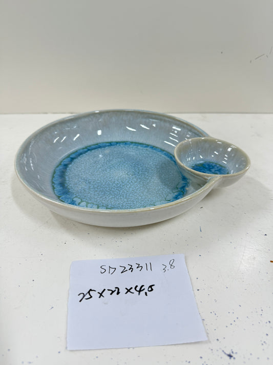 Blue Reactive Glazed Chip and Dip Bowl