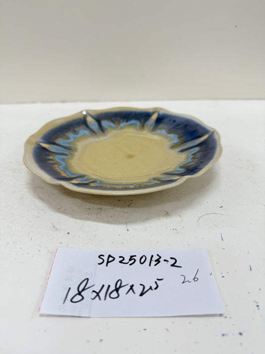 Handmade Ceramic Plate | Blue and Yellow Reactive Glaze Design | Artistic & Decorative | Ideal for Appetizers or Display
