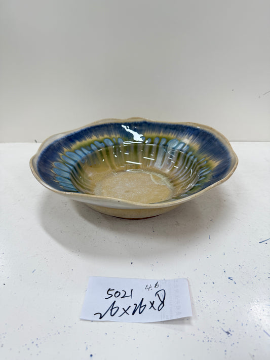 Handmade Ceramic Bowl | Blue - Green & Yellow Reactive Glaze Design | Artistic & Functional | Ideal for Salads or Display