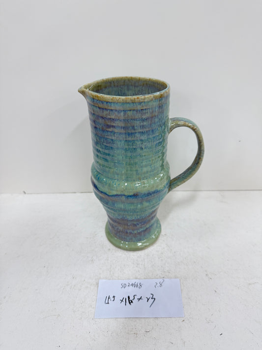 Handmade Ceramic Pitcher | Green Reactive Glaze Finish | Rustic & Artistic | Ideal for Beverages or Decor