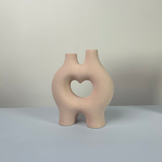 Stylish Abstract Pink Ceramic Vase with Heart - Shaped Cutout - Ideal for Modern Home Decor