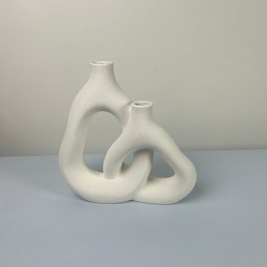 Modern Abstract White Ceramic Vase - Interconnected Design for Contemporary Home Decor
