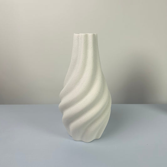 Stylish Handmade Ceramic Vase | Unique Spiral Pattern | Sleek White Finish | Perfect for Home & Office Decoration