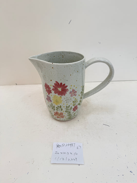 Handmade Ceramic Pitcher | Floral Pattern Design | Charming & Functional | Ideal for Beverages or Home Decor