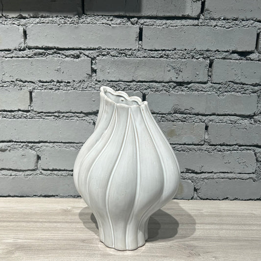 Handmade White Ceramic Vase | Elegant Wavy Design | White Finish | Ideal for Home Decor