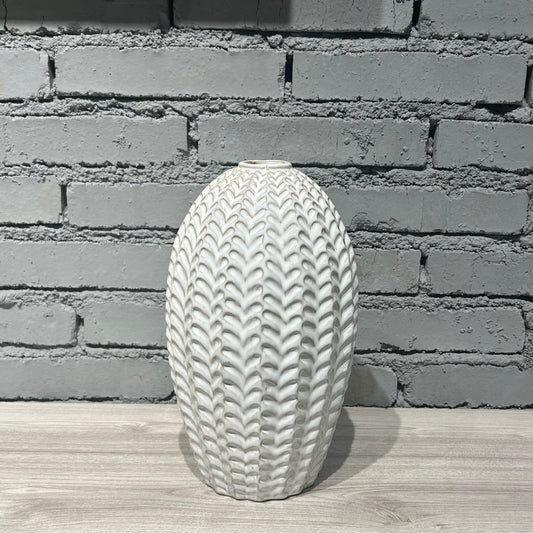White Ceramic Vase with Special Texture-Ideal for Home Decor