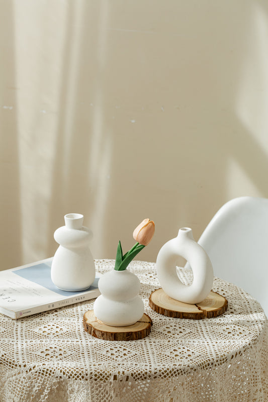 Ceramic Vases Set of 3-White Vase for Modern Home Decor, Flower Vases for Aesthetic Room Decor,Boho Decor Wedding Dinner Table Party Office Centerpiece Table Decorations