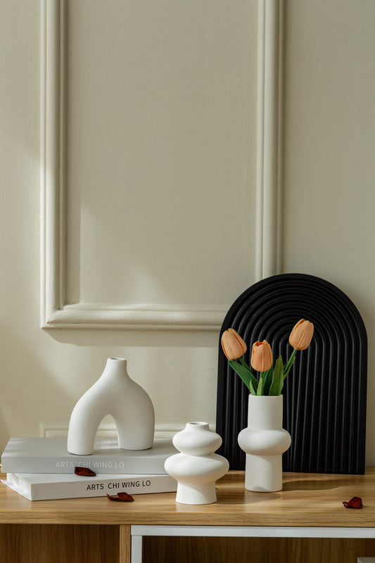 Set of 3 Unique & Elegant White Ceramic Vases - Perfect for Modern Home Decor and Adding Artistic Flair