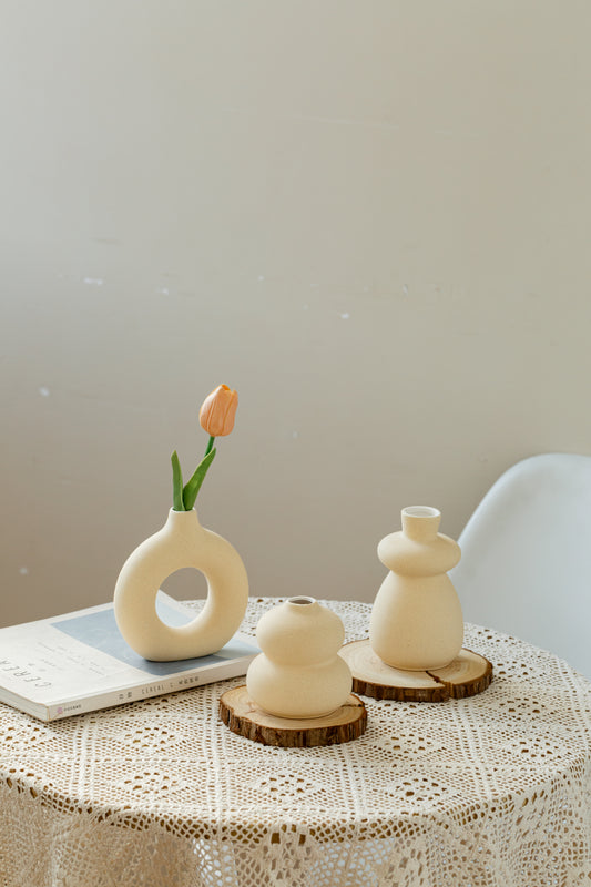 Ceramic Vase Set of 3, Small Flower Vases for Pampas Grass, Modern Vases for Decor,  for Wedding Living Room Bedroom Coffee Table Dinner Table