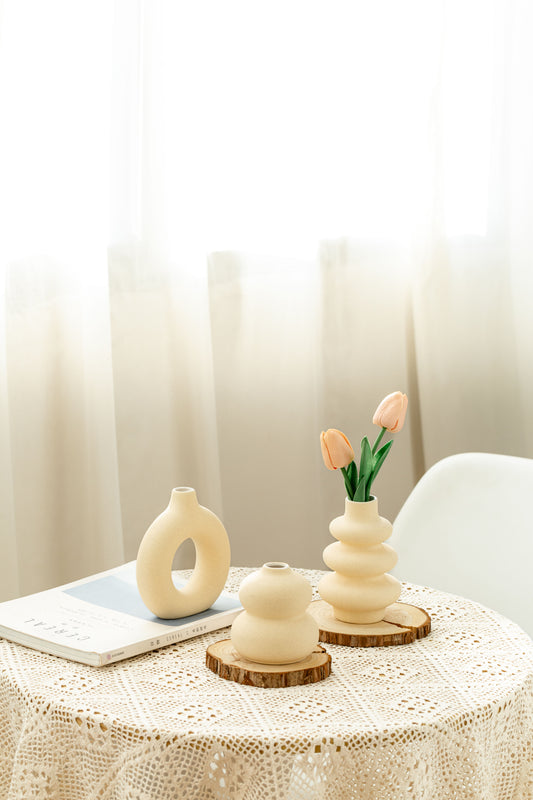 Ceramic Vases Set of 3-Cream Vase for Modern Home Decor, Flower Vases for Boho Decor Wedding Dinner Table Party Office Centerpiece Table Decorations