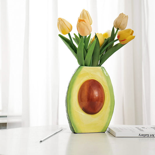 Avocado Ceramic Vase - Fun Fruit Shaped Pots,Unique Flower Vase for Home Decor, Decorative for Bathroom Office Room Kitchen Decor - 7.2'' Tall, Gift for Plant Lovers