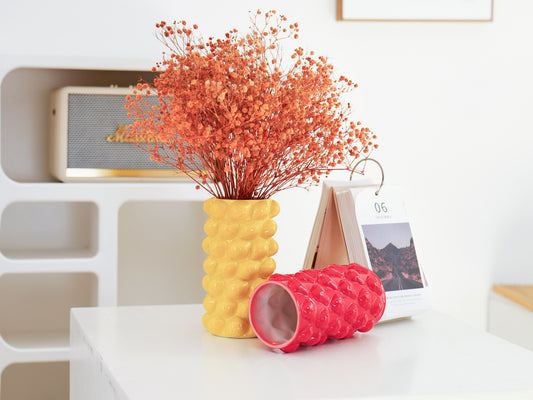 Vibrant Ceramic Vase Set - Textured Design for Eye - catching Home Decor-Yellow & Pink Colour