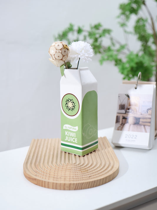 Unique Green and White Ceramic Vase in Milk Carton Style - Perfect for Displaying Single Stems