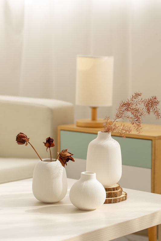 White Ceramic Vase Set of 3, Small Flower Vases for Pampas Grass, Modern Vases for Decor,vases for Wedding Living Room Bedroom Coffee Table Entryway