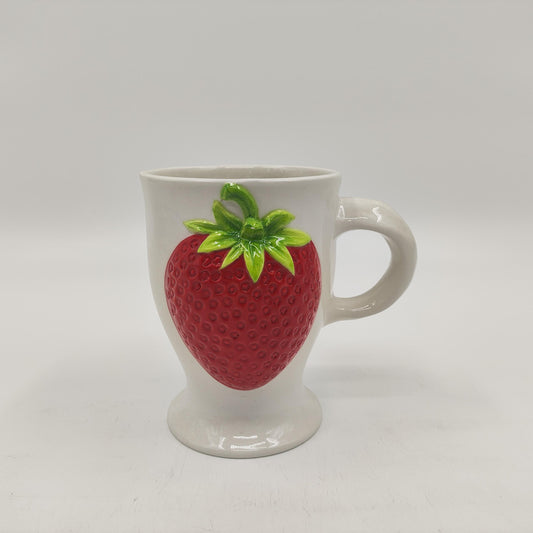 Charming White Mug with 3D Strawberry Design - Perfect for Enjoying Your Beverages