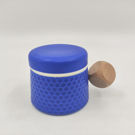 Stylish Blue and White Ceramic Juicer - Unique Honeycomb Design with Wooden Handle-Comes with Matching Lid
